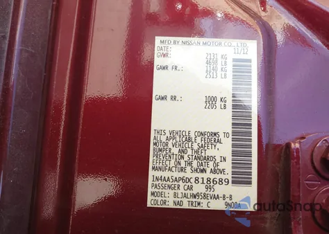 2013 Nissan Maxima 3.5 Sv from USA, damaged, VIN 1N4AA5AP6DC818689